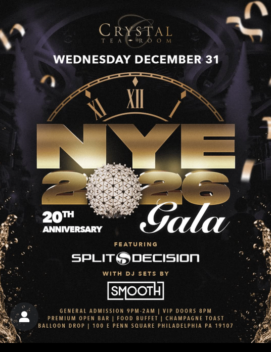 NYE 2026 20th Anniversary Gala at Crystal Tea Room