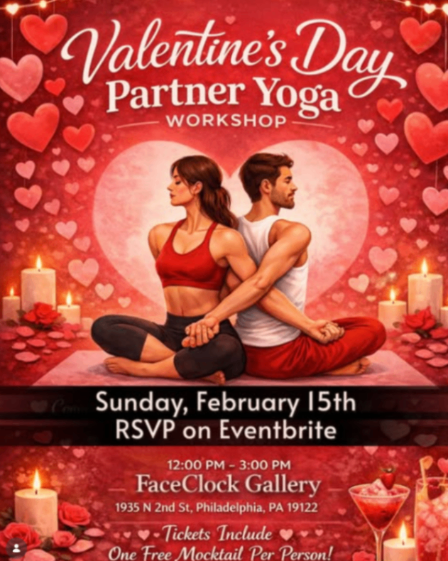 Valentine's Day Partner Yoga Workshop at FaceClock Gallery