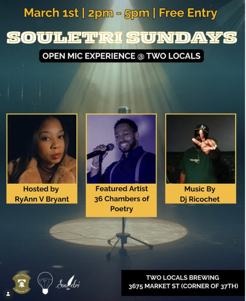 Souletri Sundays Open Mic at Two Locals Brewing - Sunday, March 1 at 2:00 PM in University City, Philadelphia