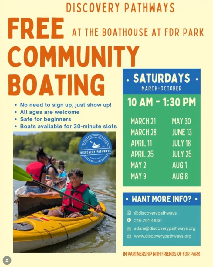 Free Community Boating at the Boathouse at FDR Park — July 25