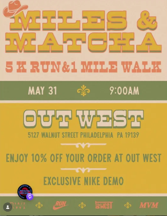 Miles & Matcha Pt. 2: 5K Run & 1 Mile Walk - Sunday, May 31 at 9:00 AM in Walnut Hill, Philadelphia