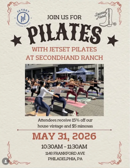 Pilates at Secondhand Ranch with Jetset Pilates - Sunday, May 31 at 10:30 AM at Secondhand Ranch in Fishtown, Philadelphia