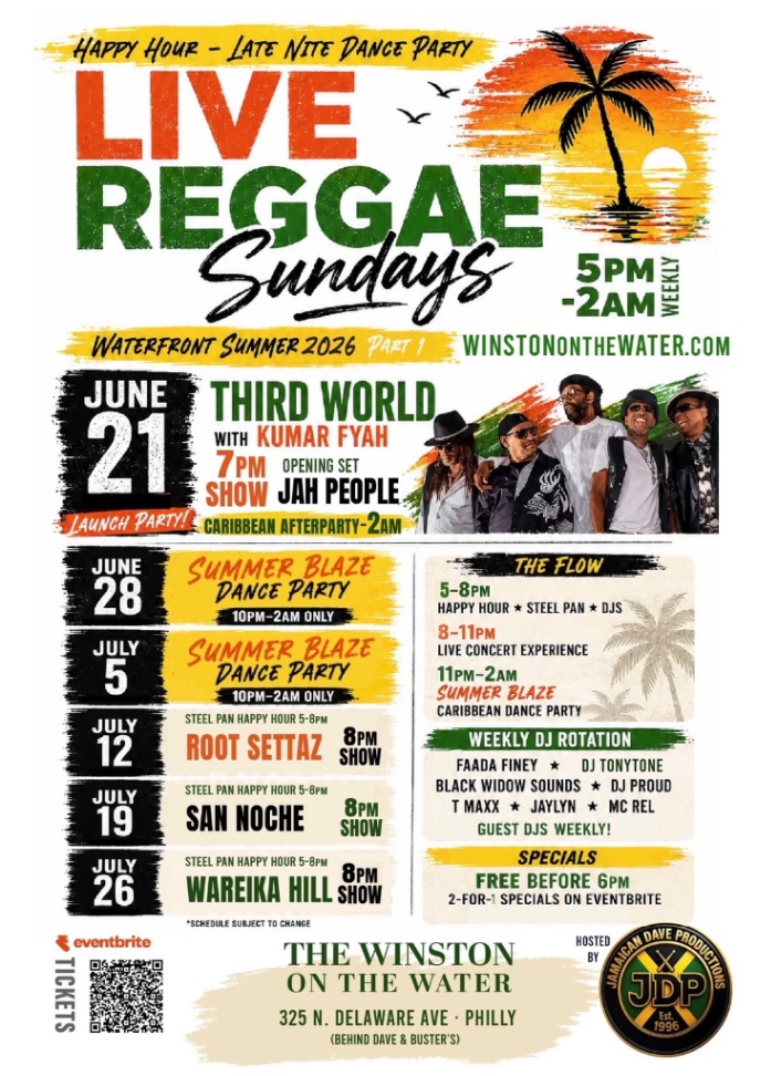 Live Reggae Sundays - Sunday, June 21 at 5:00 PM in Riverfront Penn's Landing, Philadelphia