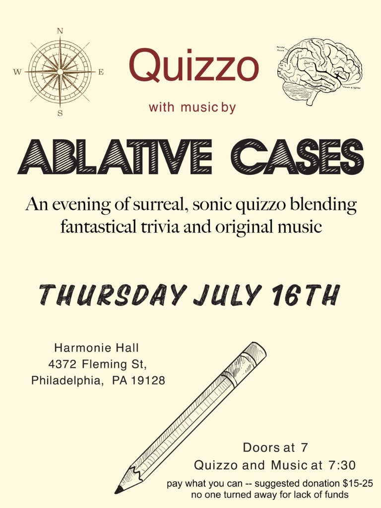 Surreal quizzo with live music by Ablative Cases