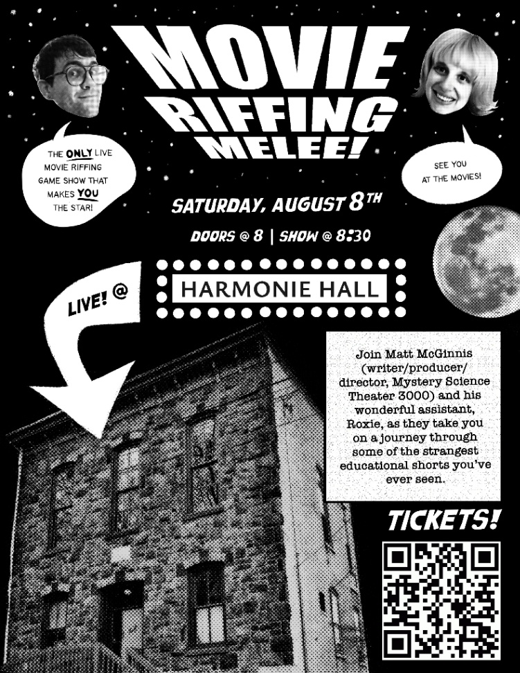Movie Riffing Melee! - Saturday, August 8 at 8:30 PM at Harmonie Hall in Manayunk, Philadelphia