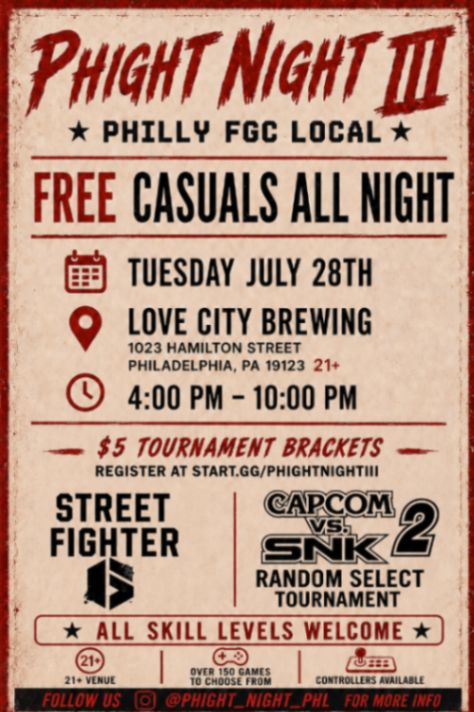 Phight Night - Tuesday, July 28 at 4:00 PM at Love City Brewing Company in Callowhill, Philadelphia